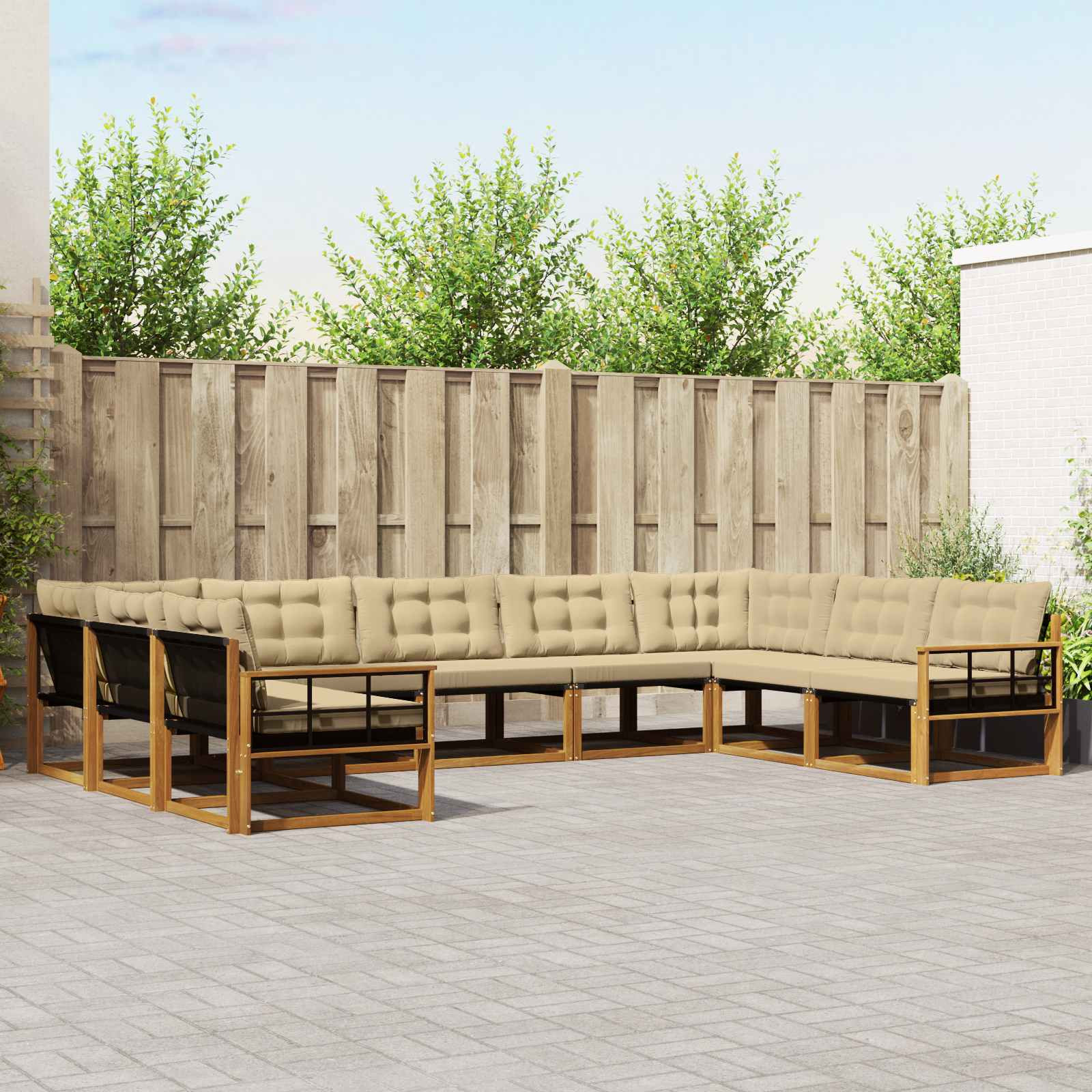 vidaXL Outdoor-Sofagarnitur mit Kissen 9 pcs Natur und Beige