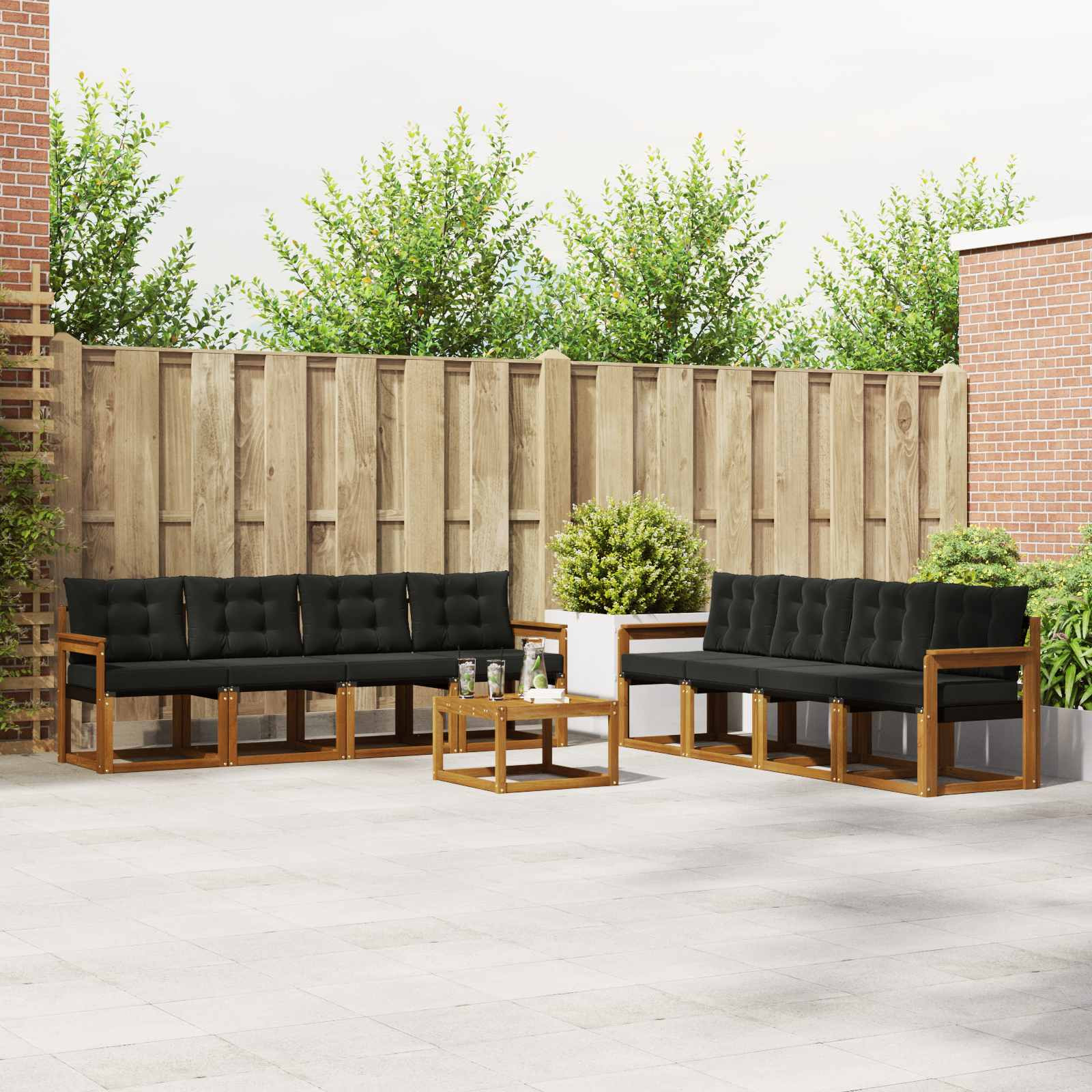 vidaXL Outdoor-Sofagarnitur mit Kissen 9 pcs Natürlich und Schwarz