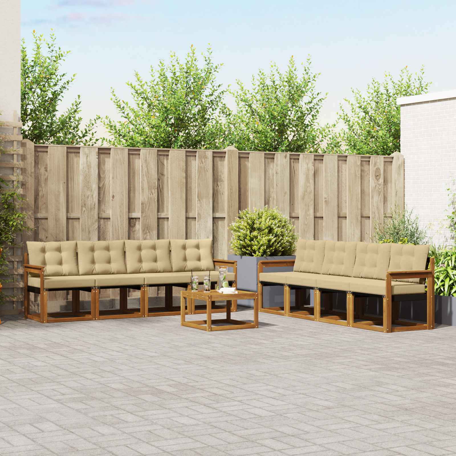 vidaXL Outdoor-Sofagarnitur mit Kissen 9 pcs Natur und Beige