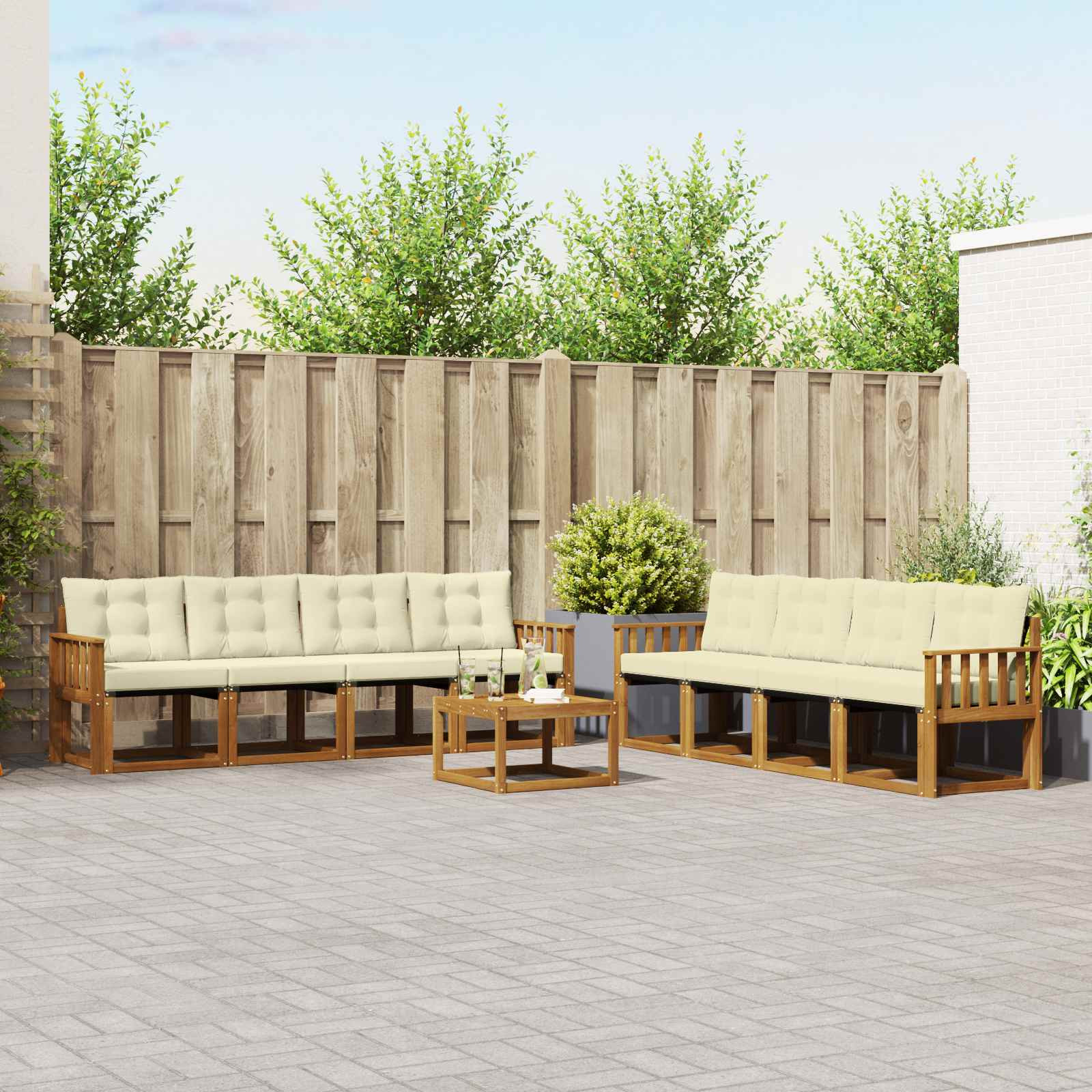 vidaXL Outdoor-Sofagarnitur mit Kissen 9 pcs Natur und Creme