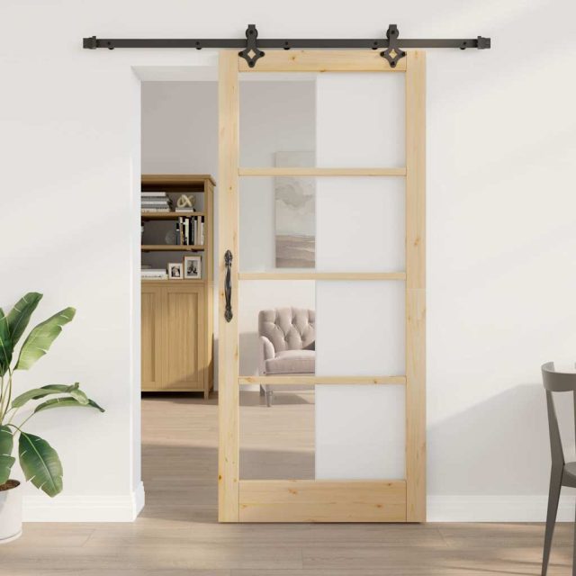 vidaXL Schiebetür ORKDAL Natürlich und Schwarz 93 x 211 cm
