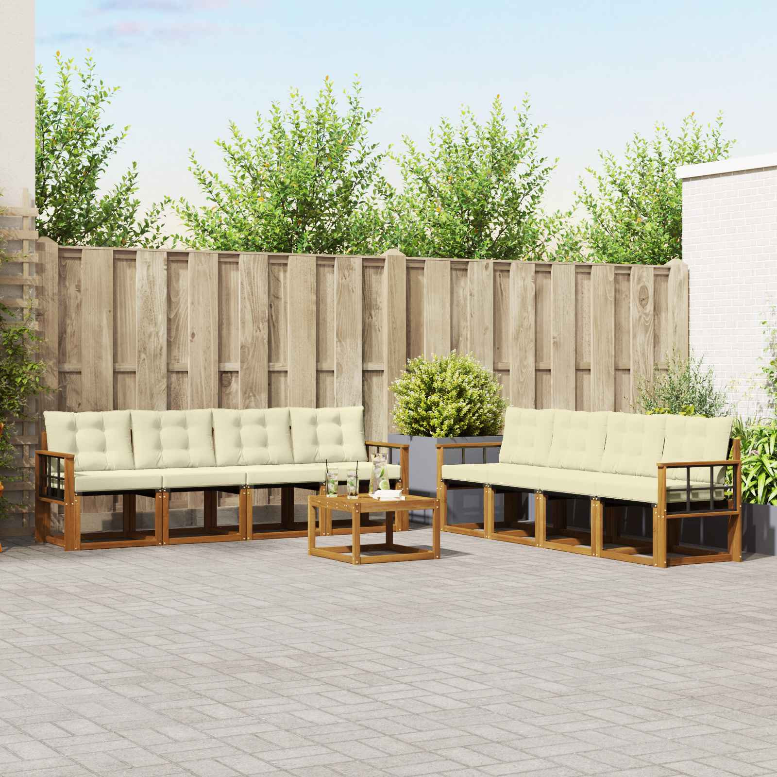 vidaXL Outdoor-Sofagarnitur mit Kissen 9 pcs Natur und Creme