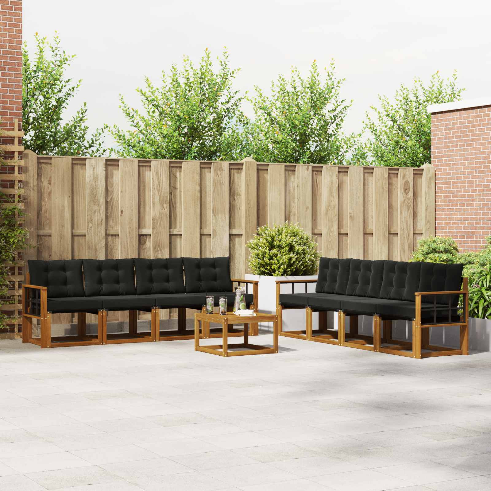 vidaXL Outdoor-Sofagarnitur mit Kissen 9 pcs Natürlich und Schwarz