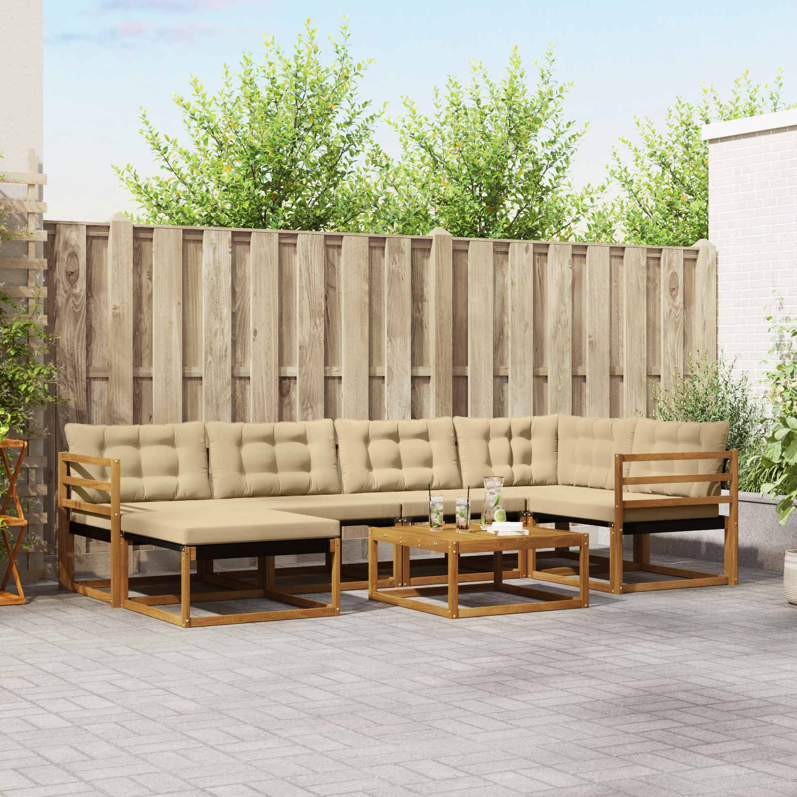 vidaXL Outdoor-Sofagarnitur 19 pcs Natur und Beige Massivholz Akazie