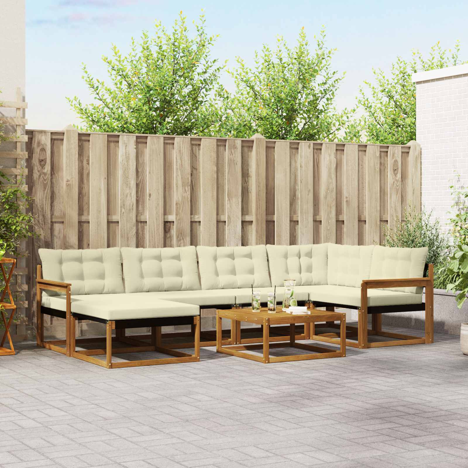 vidaXL Outdoor-Sofagarnitur 19 pcs Natur und Creme Massivholz Akazie