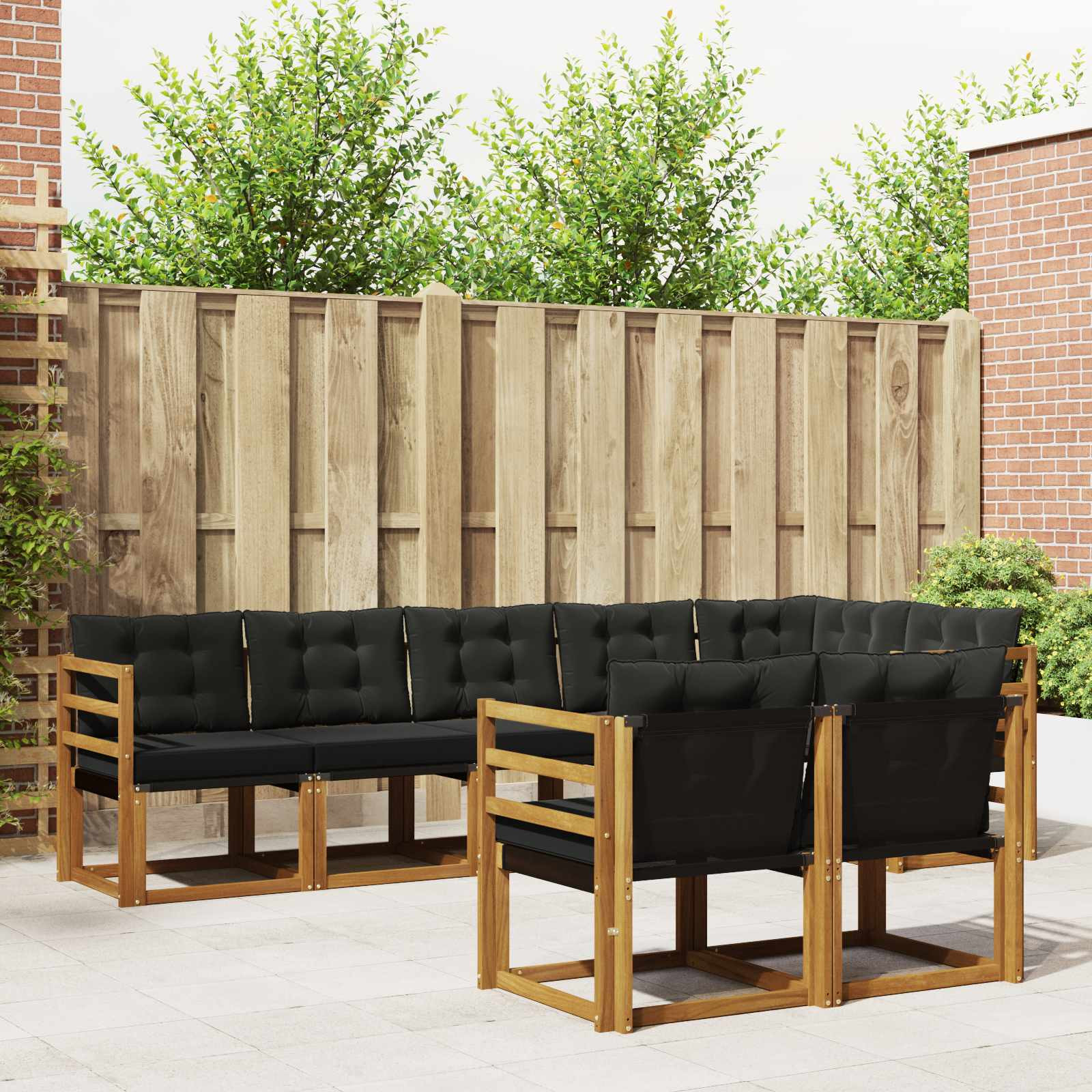 vidaXL Outdoor-Sofagarnitur mit Kissen 8 pcs Natürlich und Schwarz