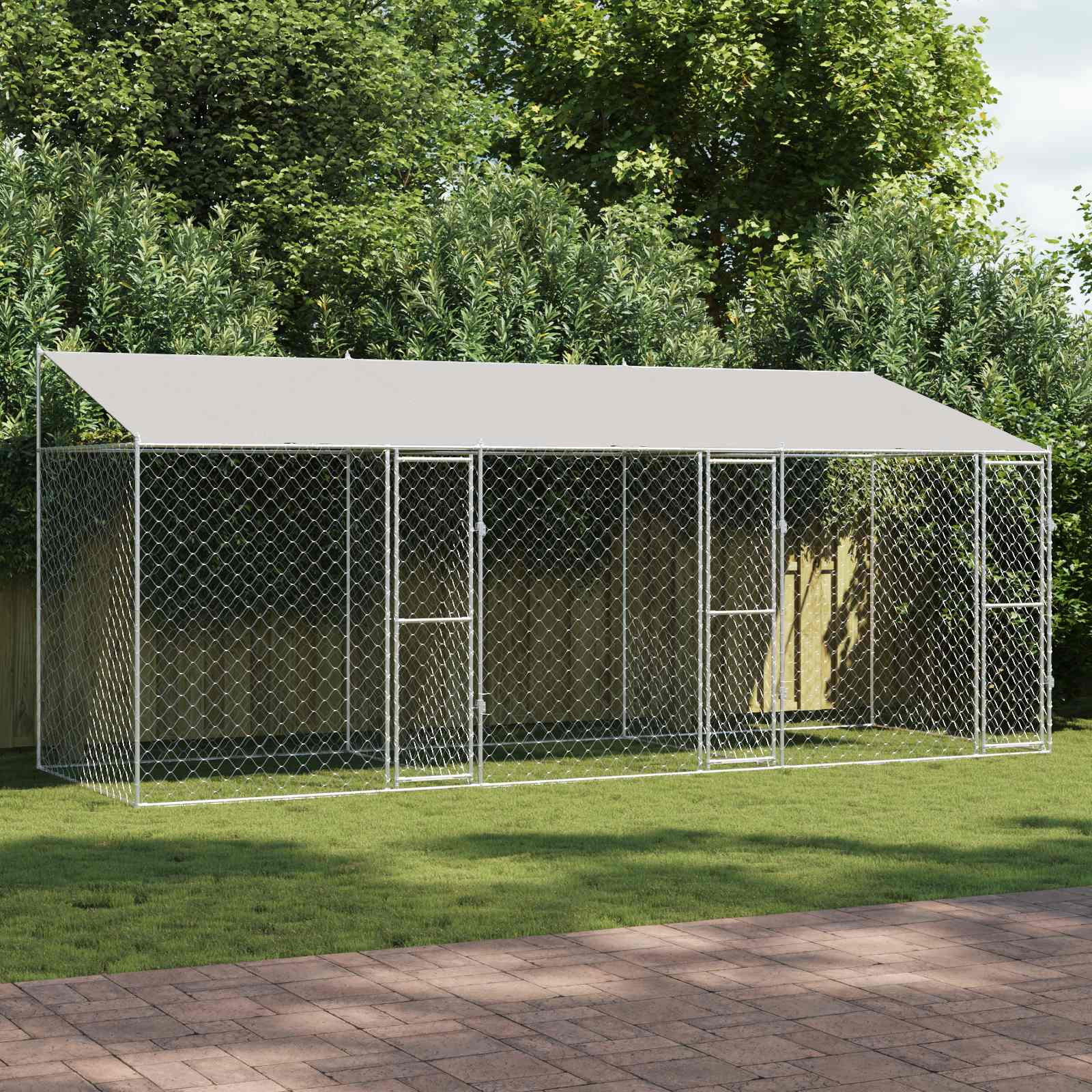 vidaXL Hundekäfig mit Dach Silber 600 x 200 x 256 cm Stahl und PE