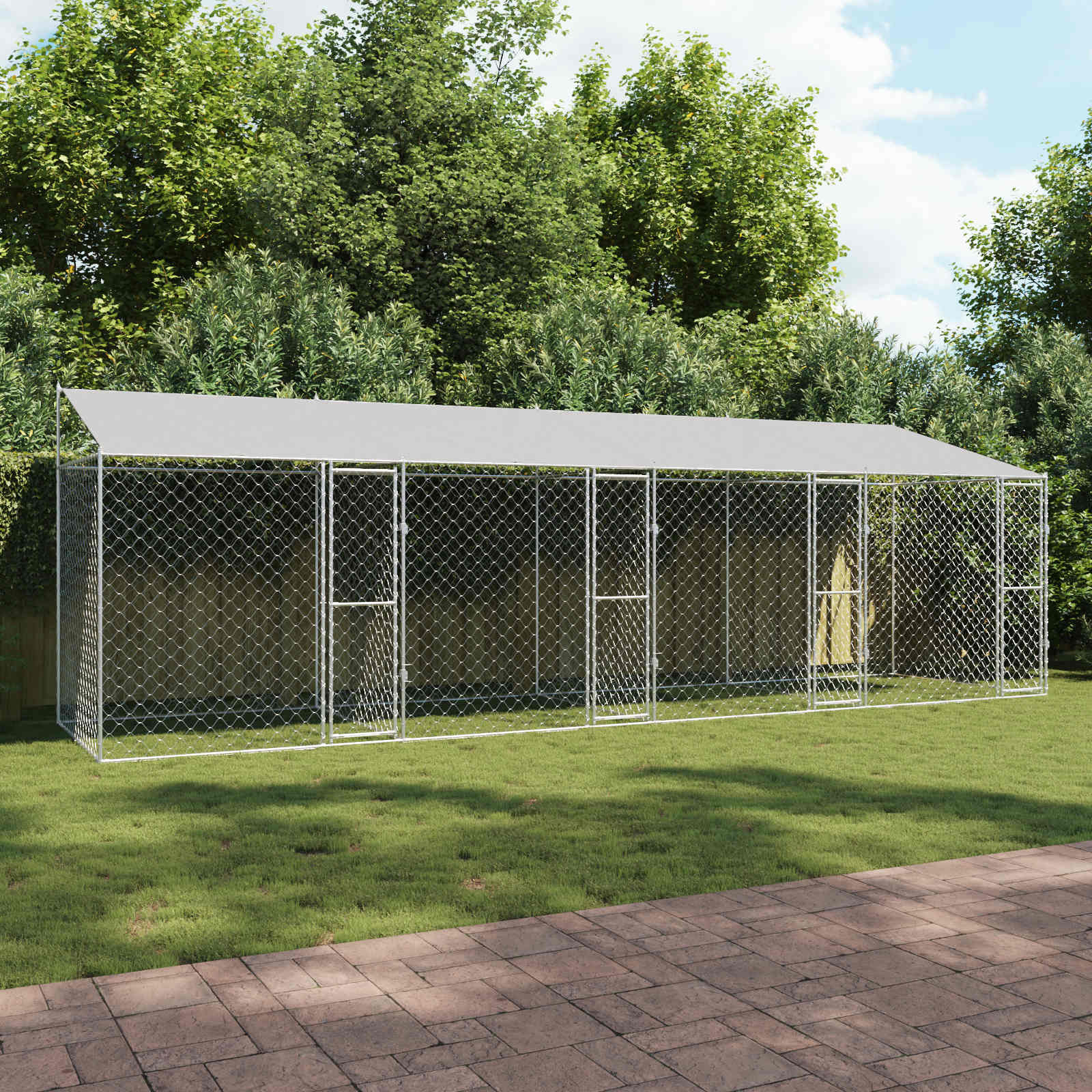 vidaXL Hundekäfig mit Dach Silber 800 x 200 x 256 cm Stahl und PE