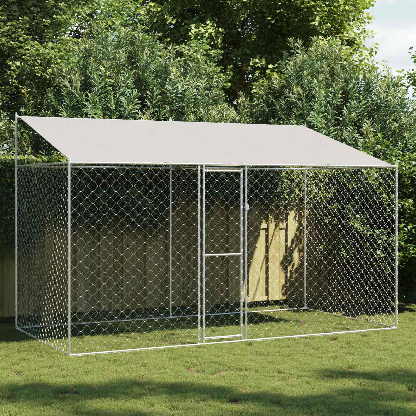 vidaXL Hundekäfig mit Dach Silber 400 x 200 x 256 cm Stahl und PE