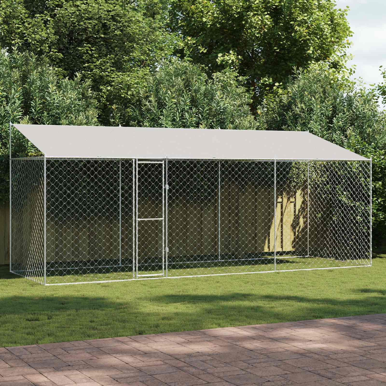 vidaXL Hundekäfig mit Dach Silber 600 x 200 x 256 cm Stahl und PE