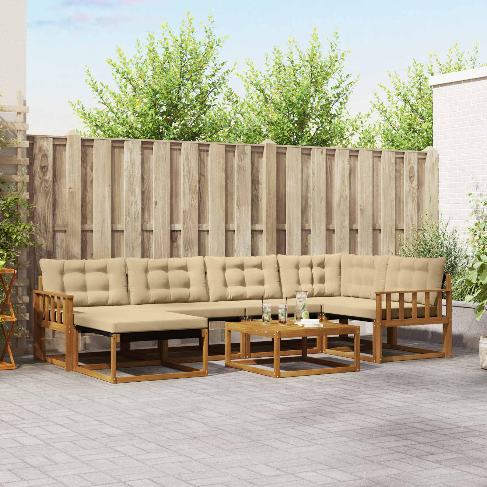 vidaXL Outdoor-Sofagarnitur 19 pcs Natur und Beige Massivholz Akazie