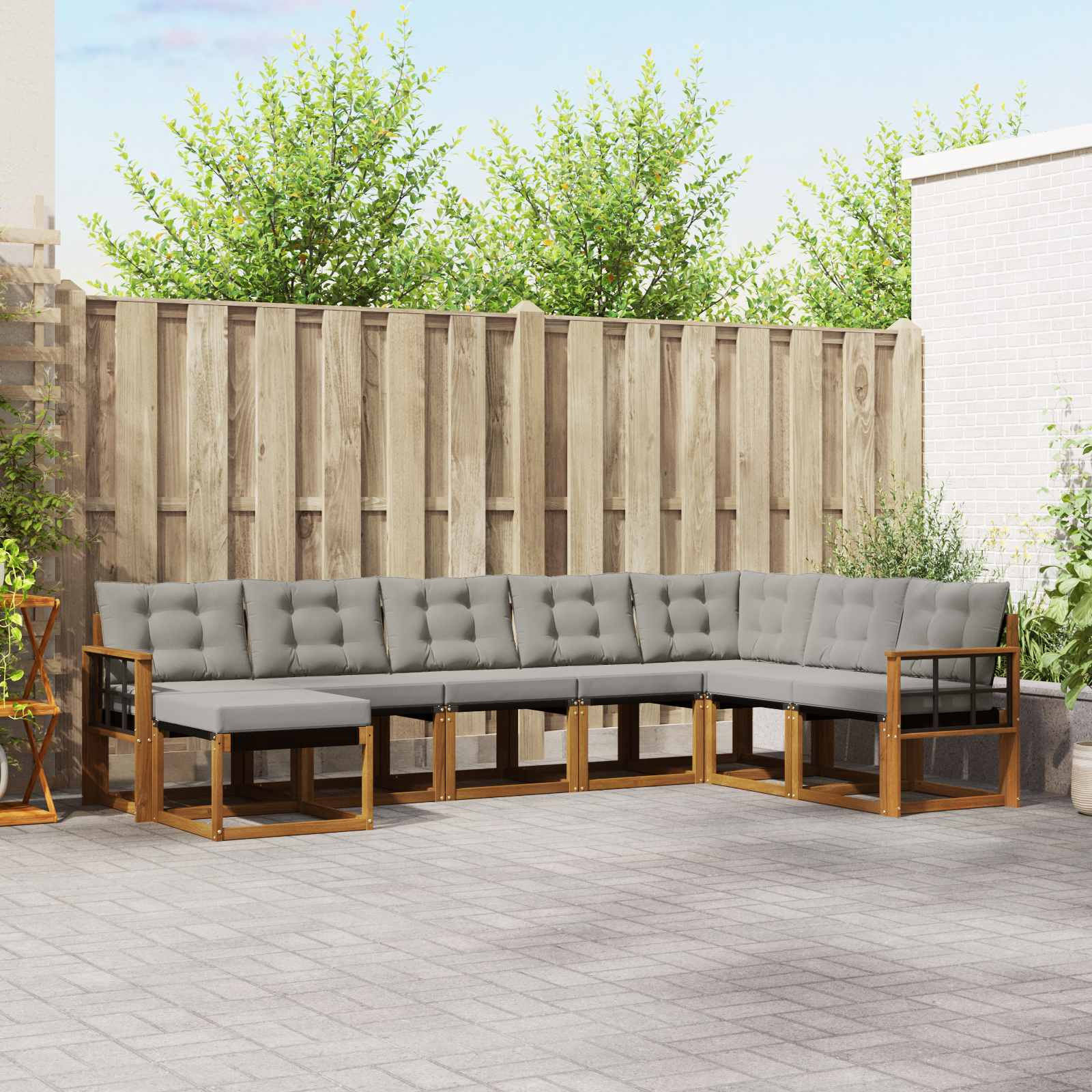 vidaXL Outdoor-Sofagarnitur mit Kissen 8 pcs Natürlich und Hellgrau