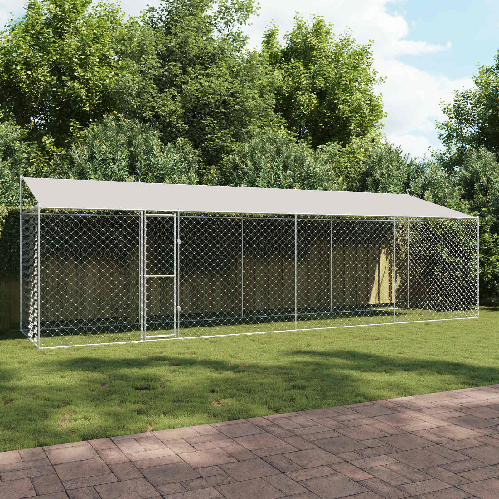 vidaXL Hundekäfig mit Dach Silber 800 x 200 x 256 cm Stahl und PE