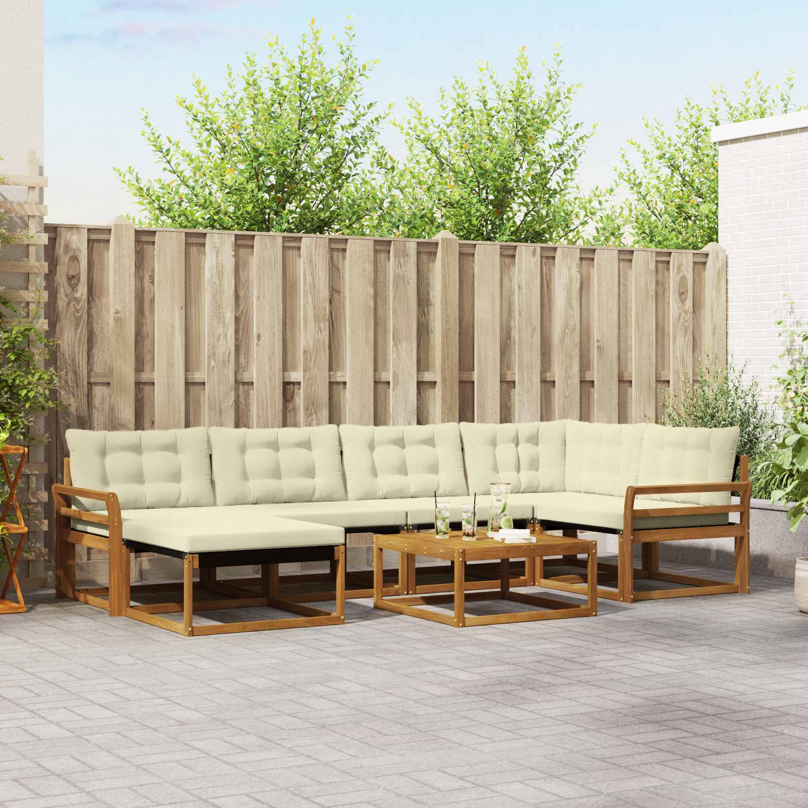 vidaXL Outdoor-Sofagarnitur 19 pcs Natur und Creme Massivholz Akazie