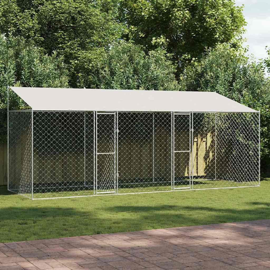 vidaXL Hundekäfig mit Dach Silber 600 x 200 x 256 cm Stahl und PE