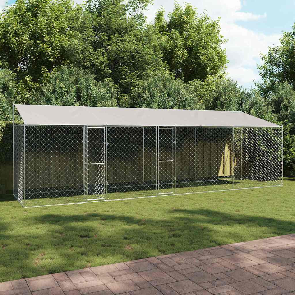 vidaXL Hundekäfig mit Dach Silber 800 x 200 x 256 cm Stahl und PE