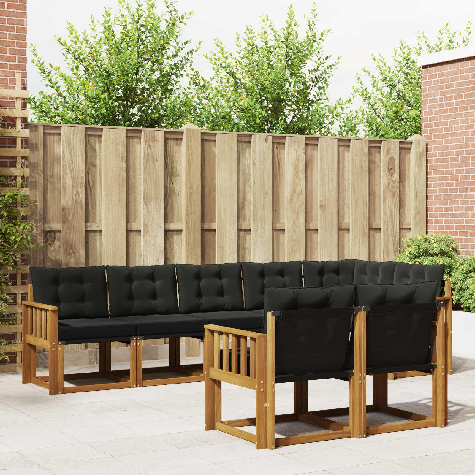 vidaXL Outdoor-Sofagarnitur mit Kissen 8 pcs Natürlich und Schwarz