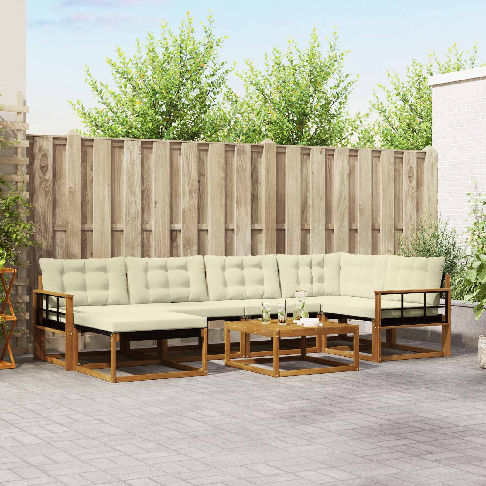vidaXL Outdoor-Sofagarnitur 19 pcs Natur und Creme Massivholz Akazie
