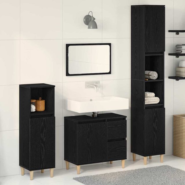 vidaXL Badezimmermöbel-Set Wandmontiert 3 pcs Schwarz Eichen-Optik