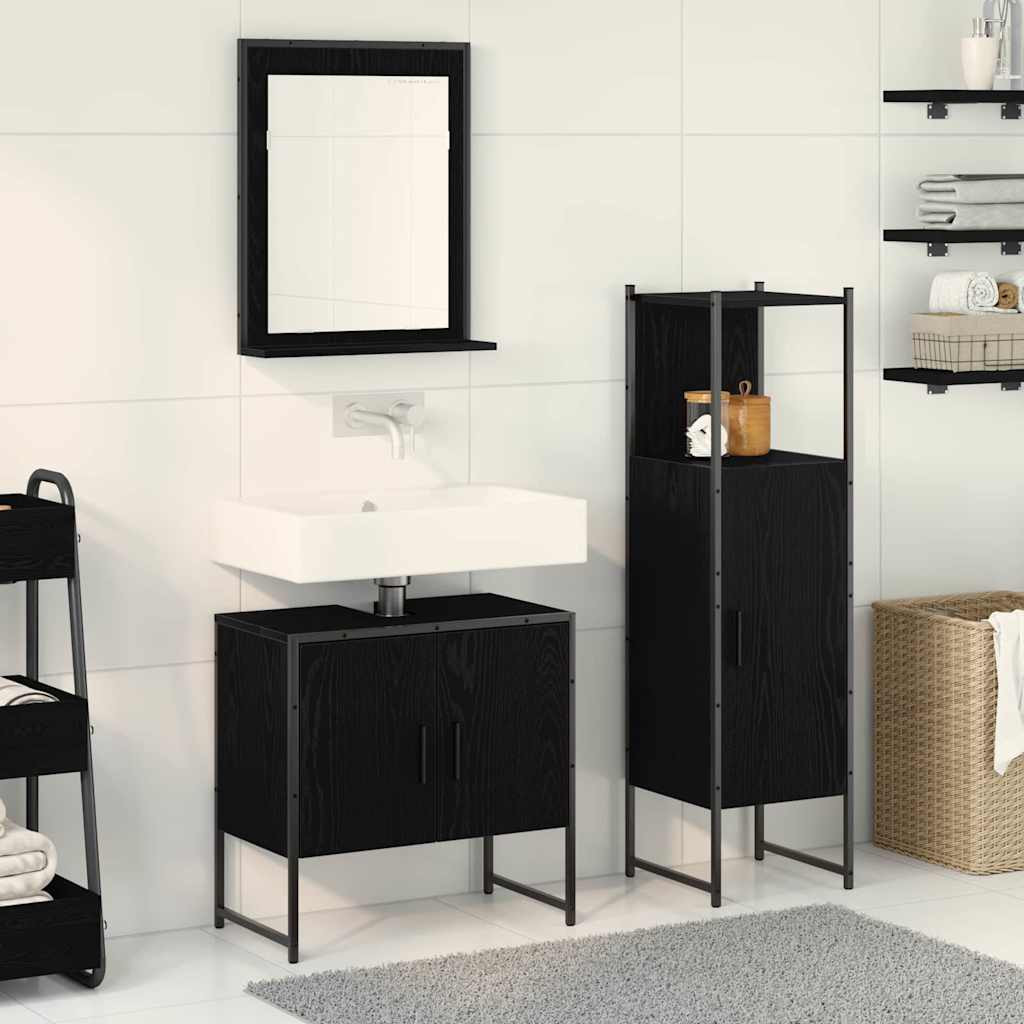 vidaXL Badezimmermöbel-Set mit Regal 3 pcs Schwarz Holzwerkstoff