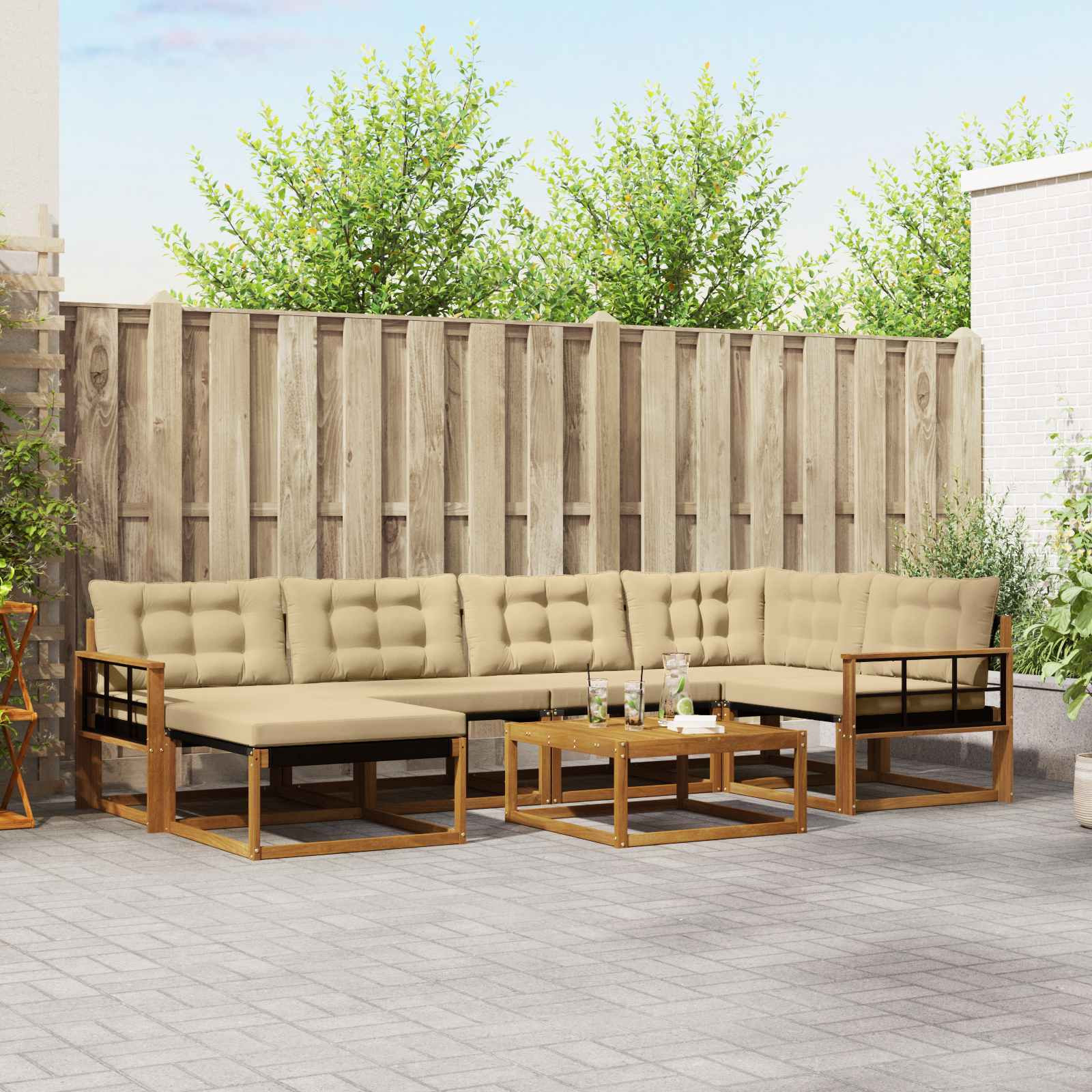 vidaXL Outdoor-Sofagarnitur 19 pcs Natur und Beige Massivholz Akazie