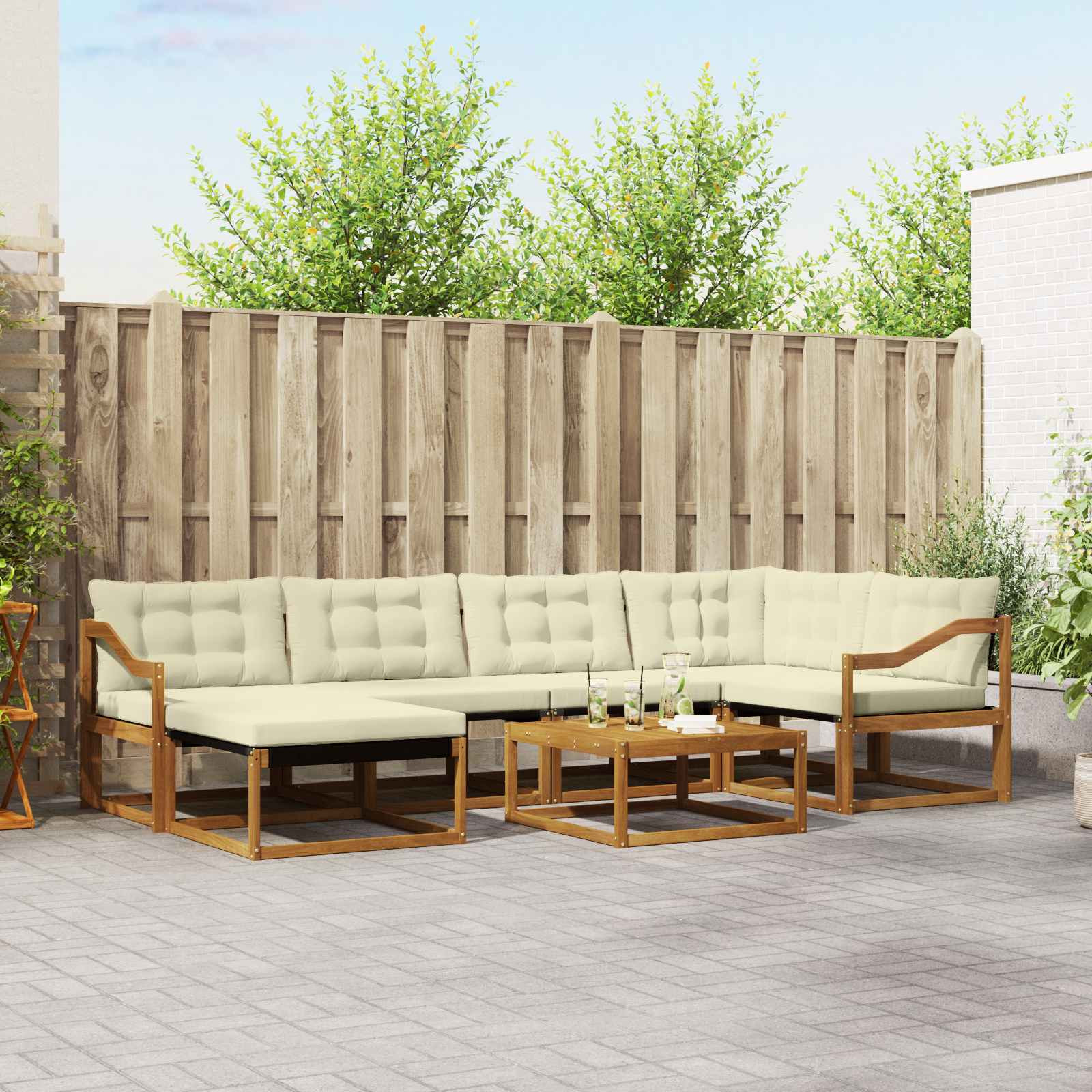 vidaXL Outdoor-Sofagarnitur 19 pcs Natur und Creme Massivholz Akazie