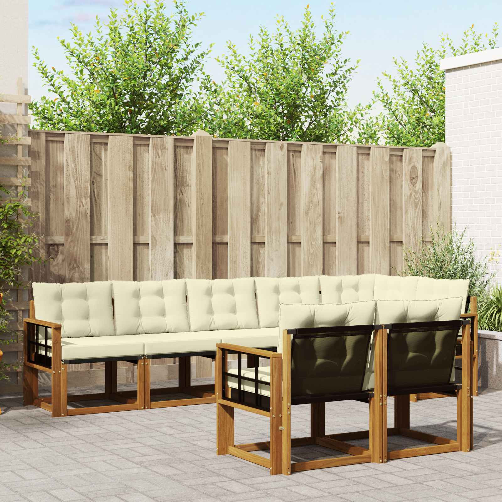 vidaXL Outdoor-Sofagarnitur mit Kissen 8 pcs Natur und Creme