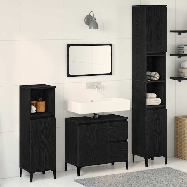 vidaXL Badezimmermöbel-Set Wandmontiert 3 pcs Schwarz Eichen-Optik