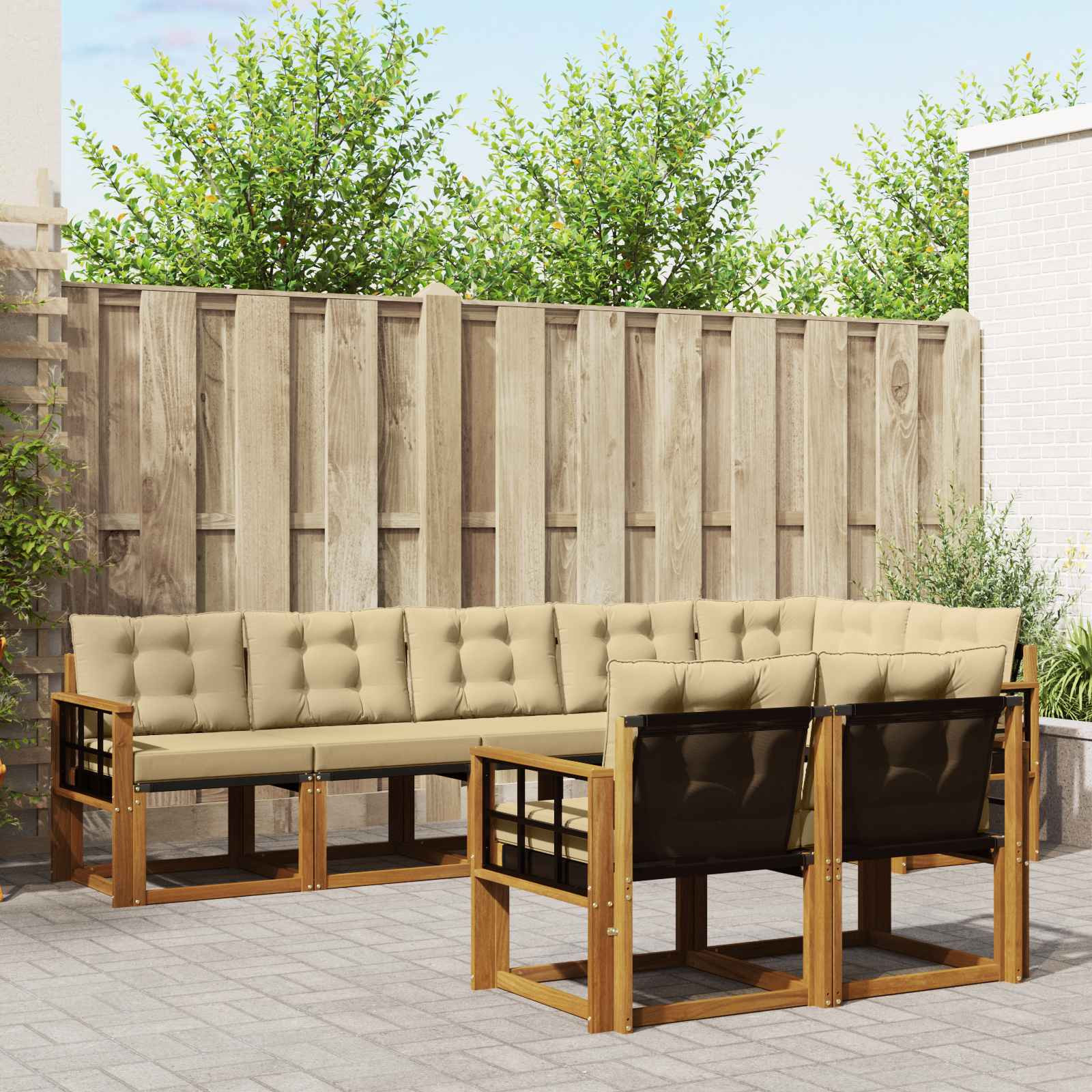 vidaXL Outdoor-Sofagarnitur mit Kissen 8 pcs Natur und Beige