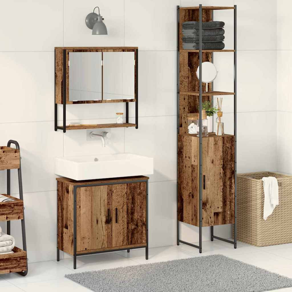vidaXL Badezimmermöbel-Set mit Regal mit Tür 3 pcs Braun Holzwerkstoff