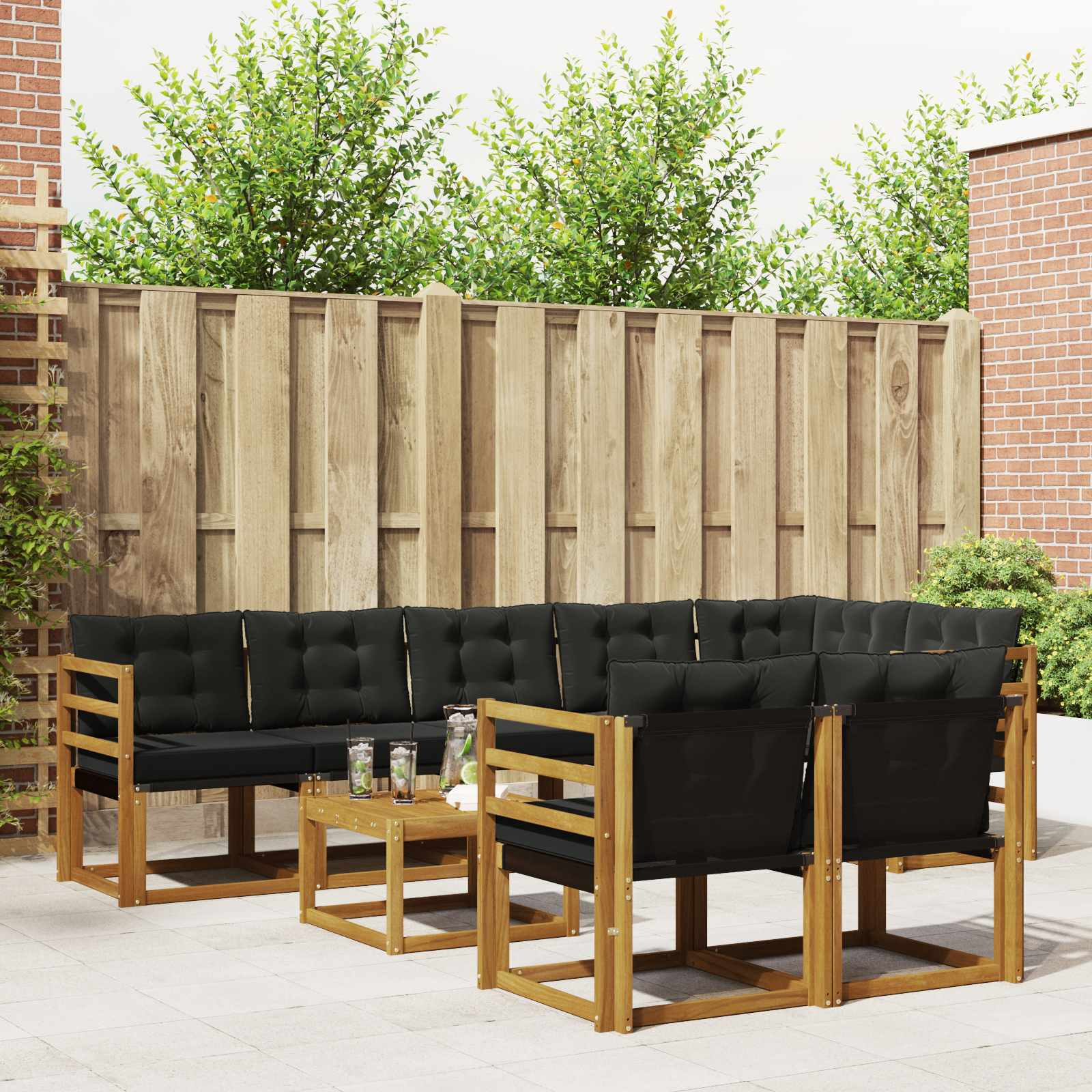 vidaXL Outdoor-Sofagarnitur mit Kissen 9 pcs Natürlich und Schwarz