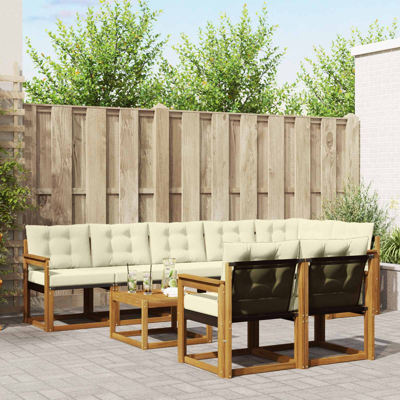 vidaXL Outdoor-Sofagarnitur mit Kissen 9 pcs Natur und Creme