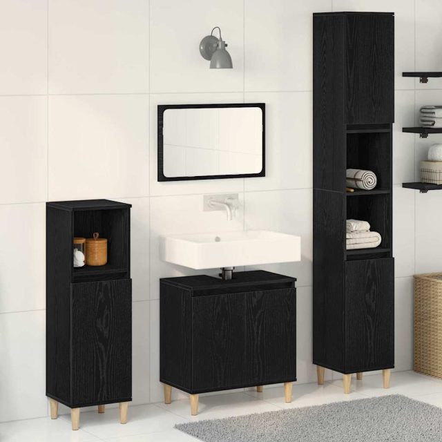 vidaXL Badezimmermöbel-Set Wandmontiert 3 pcs Schwarz Eichen-Optik