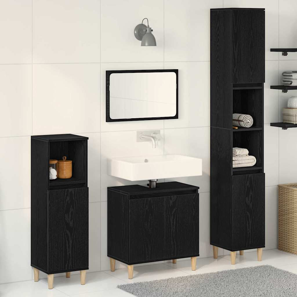 vidaXL Badezimmermöbel-Set Wandmontiert 3 pcs Schwarz Eichen-Optik