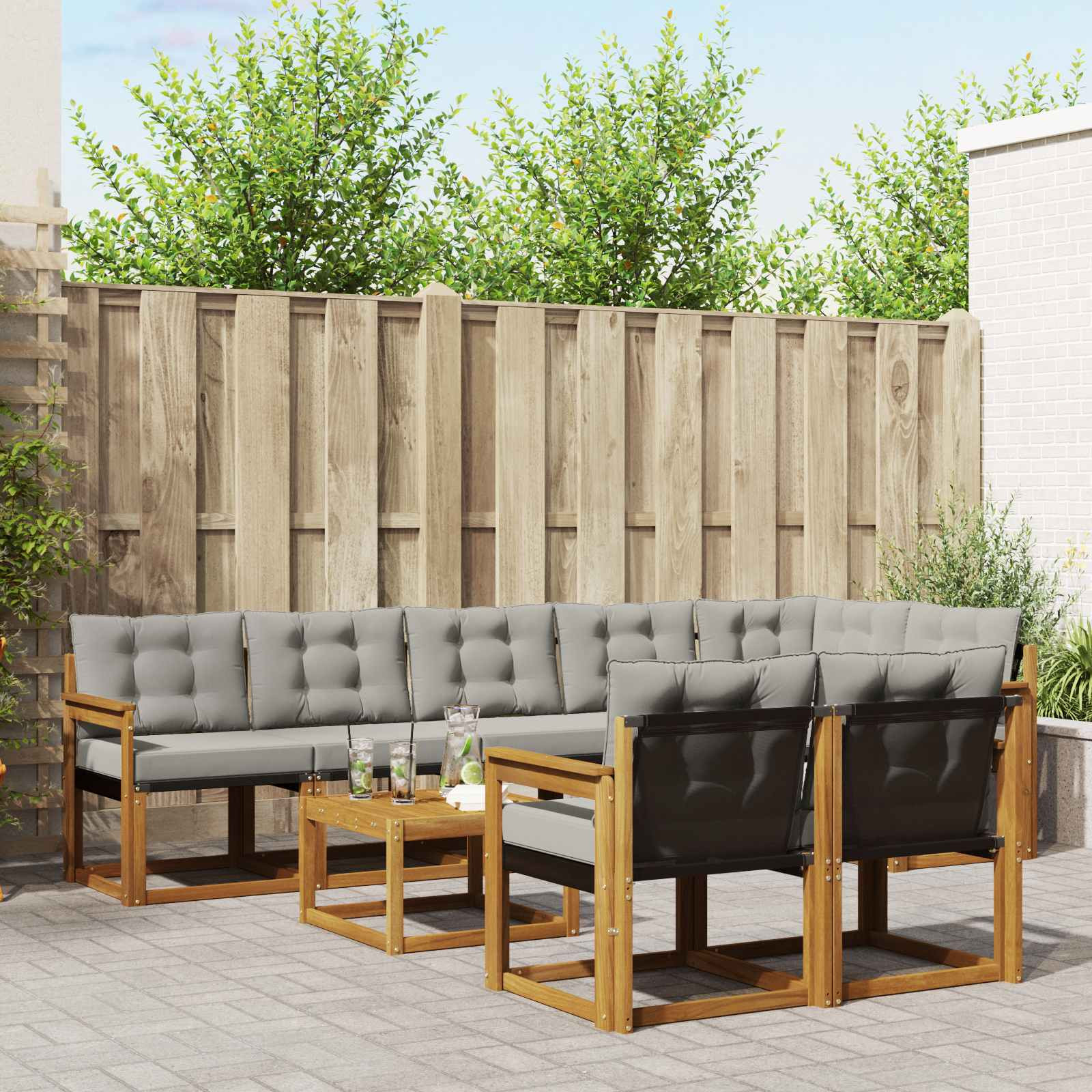 vidaXL Outdoor-Sofagarnitur mit Kissen 9 pcs Natürlich und Hellgrau