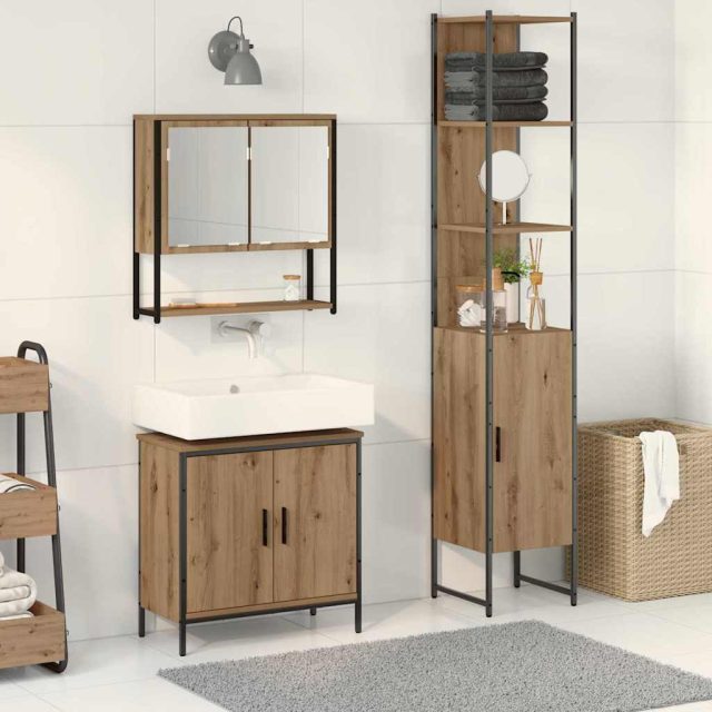 vidaXL Badezimmermöbel-Set 3 Stk. Braun 33 x 33 x 185,5 cm