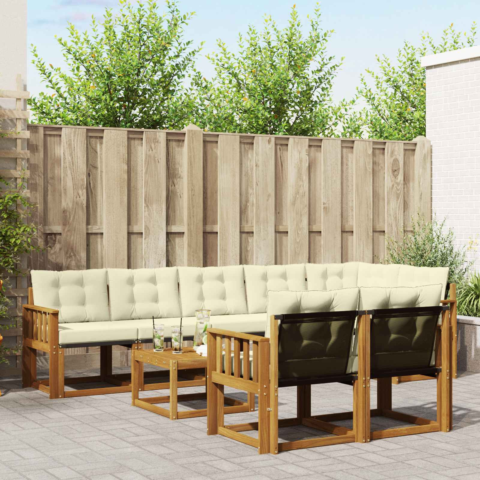 vidaXL Outdoor-Sofagarnitur mit Kissen 9 pcs Natur und Creme