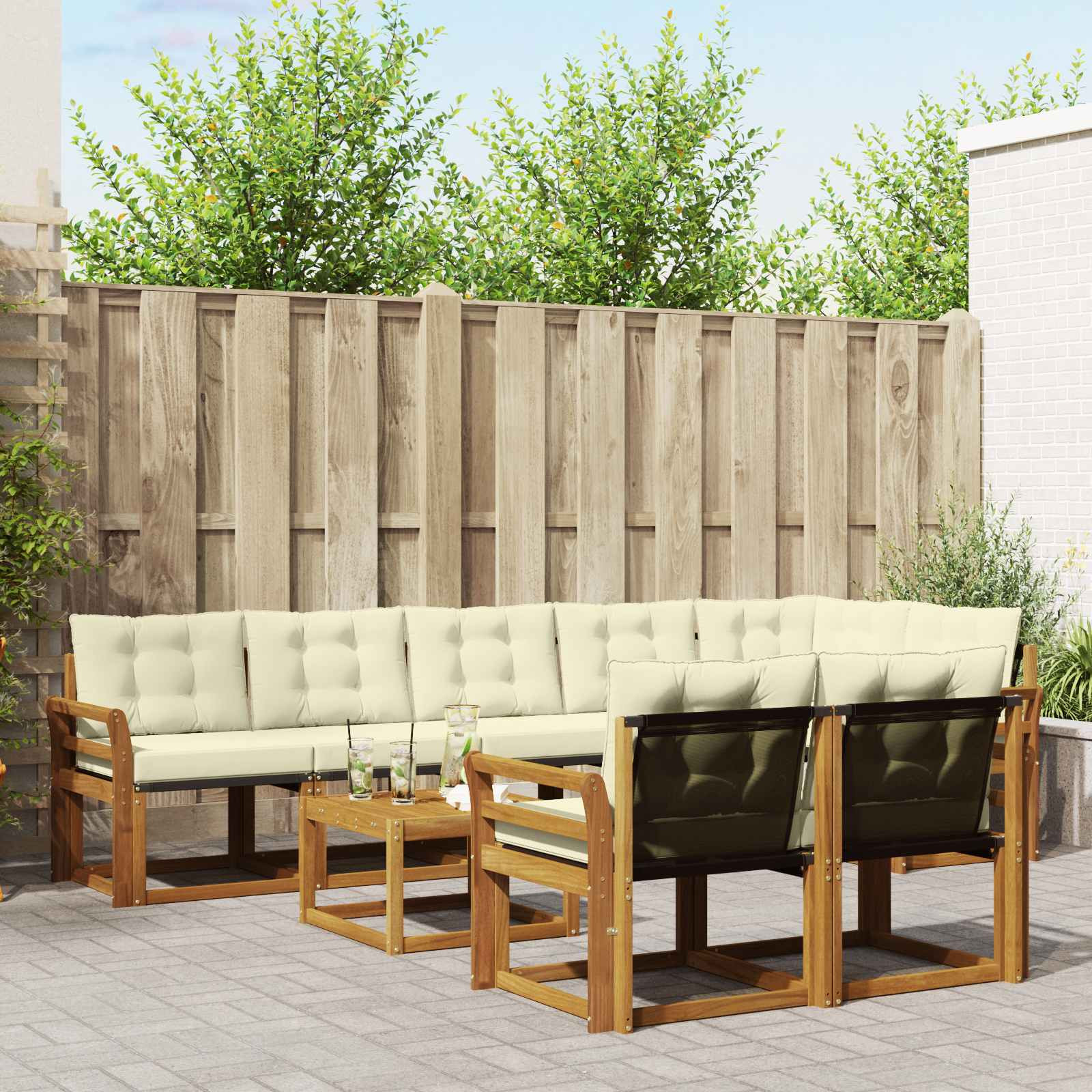 vidaXL Outdoor-Sofagarnitur mit Kissen 9 pcs Natur und Creme