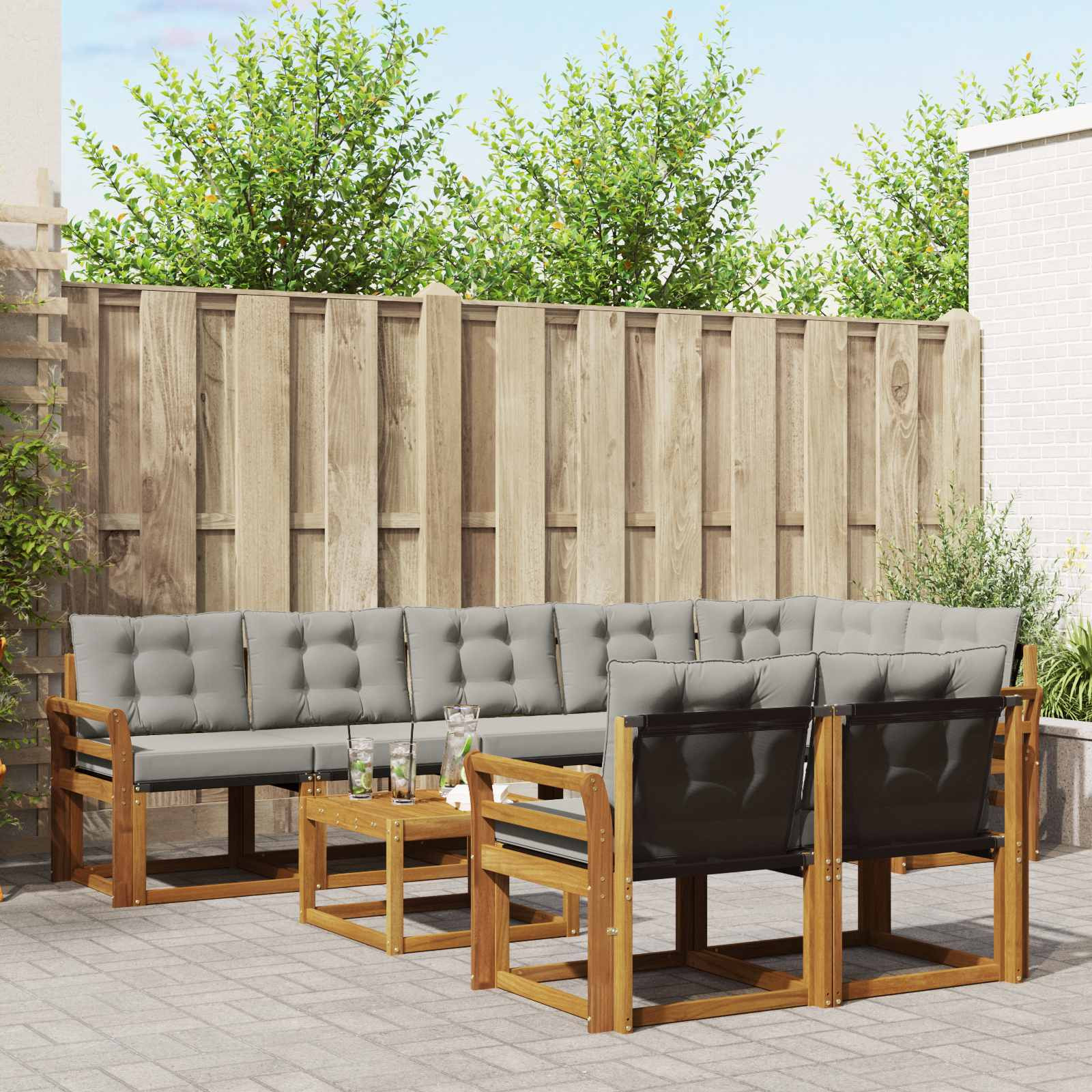 vidaXL Outdoor-Sofagarnitur mit Kissen 9 pcs Natürlich und Hellgrau