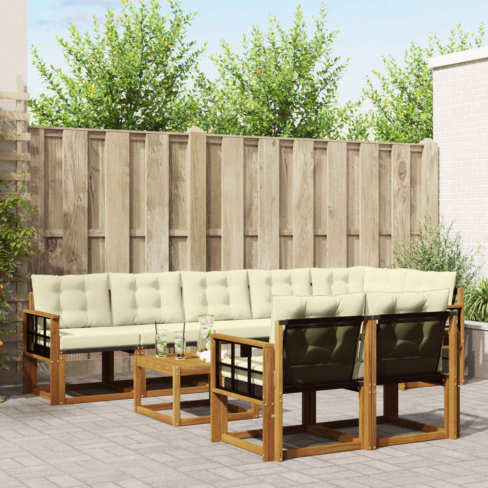 vidaXL Outdoor-Sofagarnitur mit Kissen 9 pcs Natur und Creme