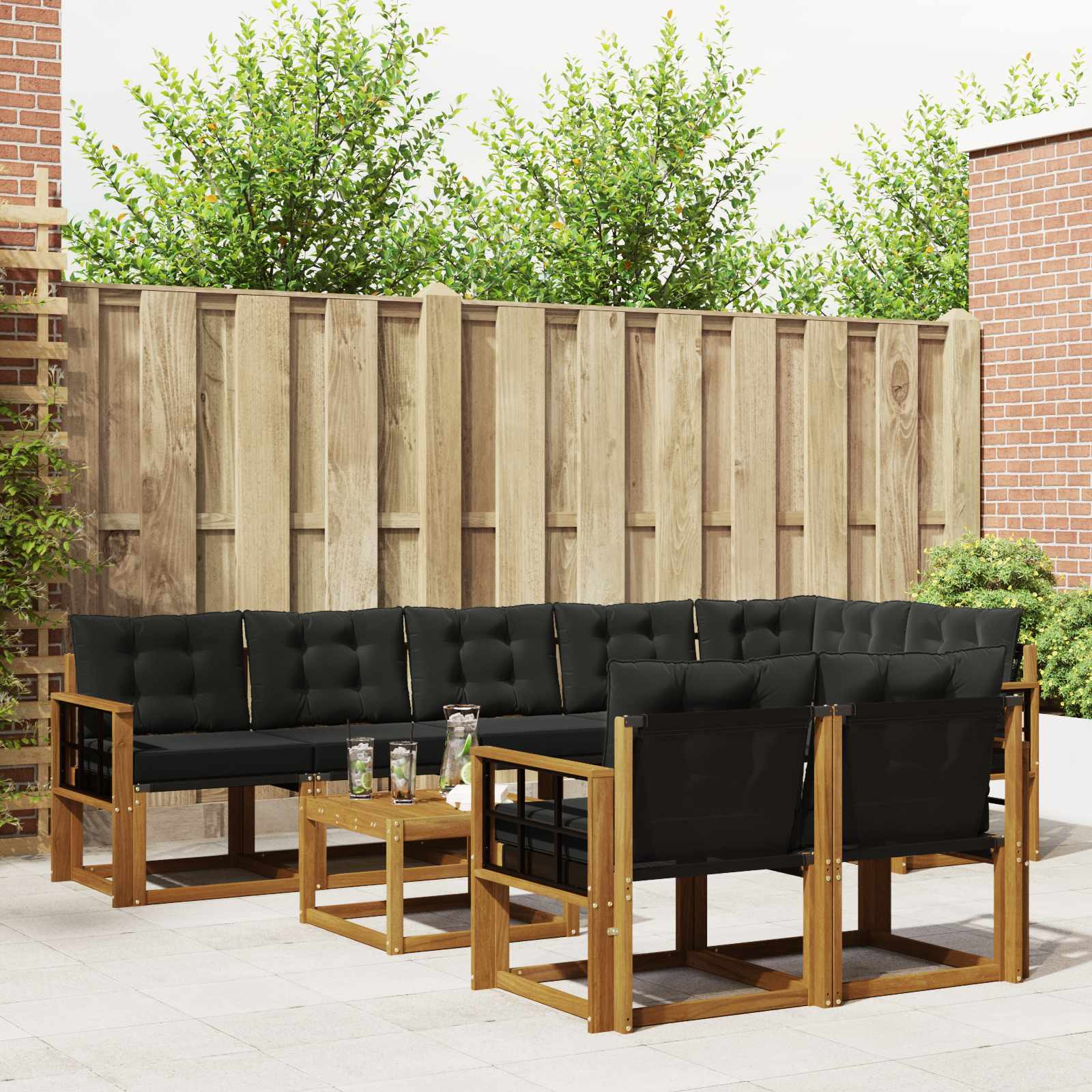 vidaXL Outdoor-Sofagarnitur mit Kissen 9 pcs Natürlich und Schwarz