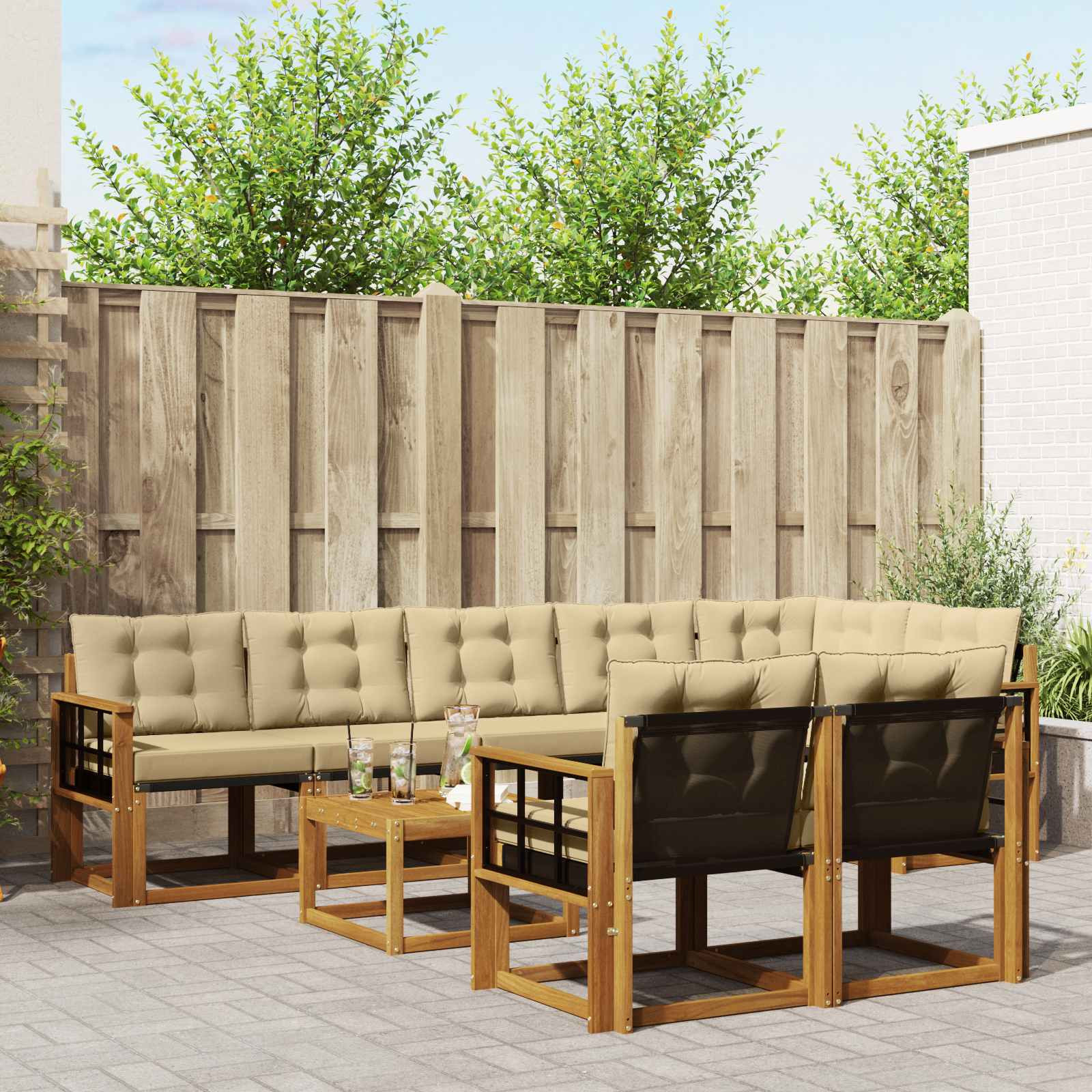 vidaXL Outdoor-Sofagarnitur mit Kissen 9 pcs Natur und Beige