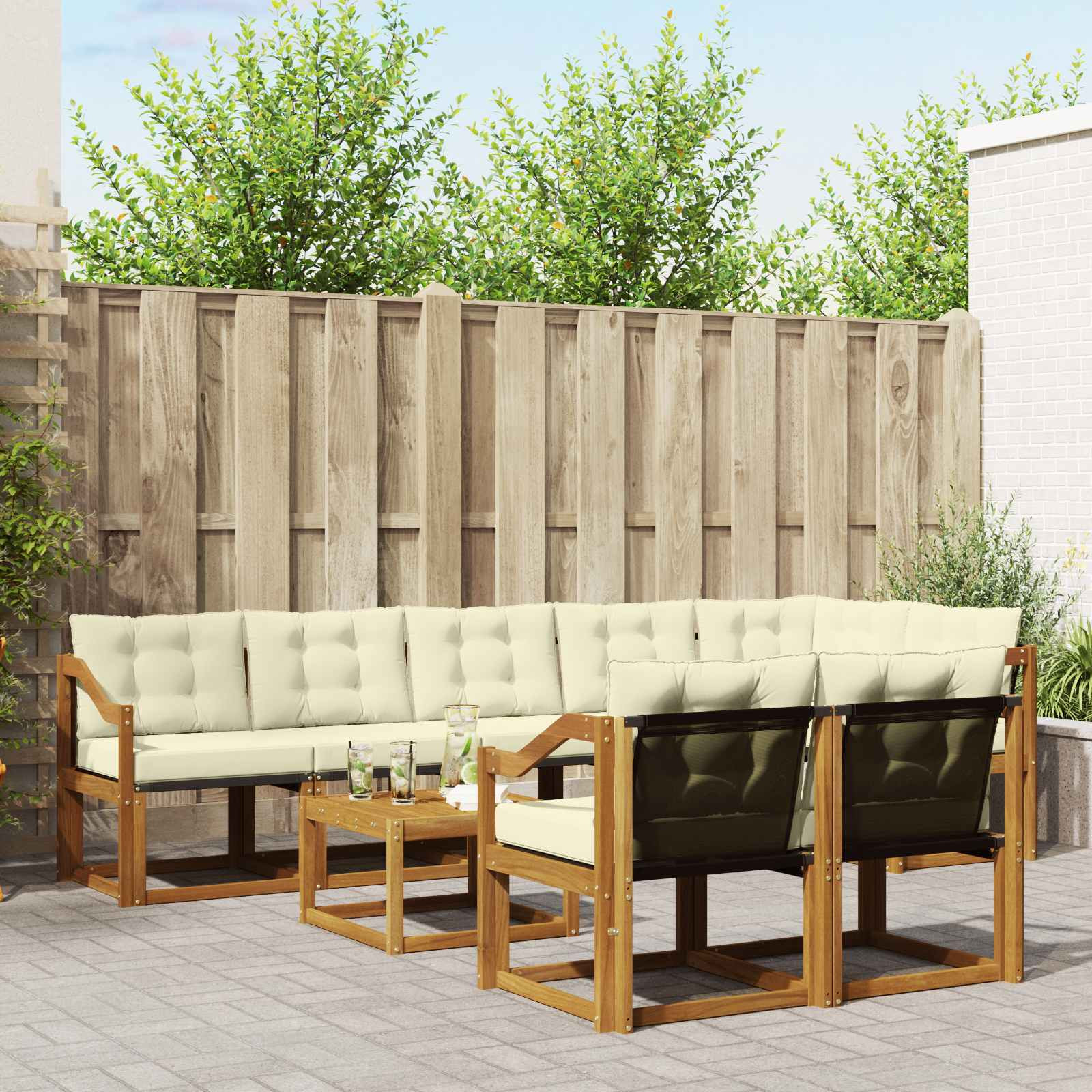 vidaXL Outdoor-Sofagarnitur mit Kissen 9 pcs Natur und Creme