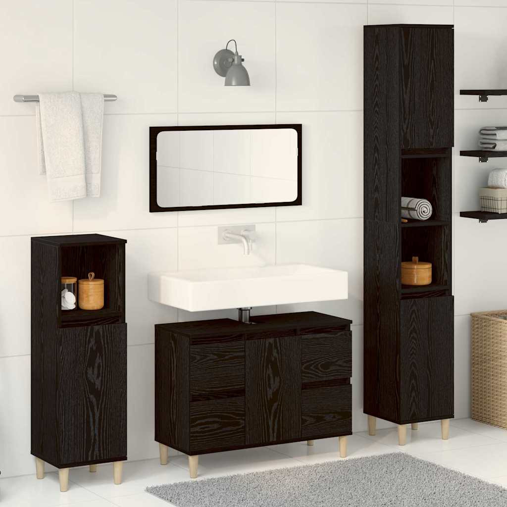 vidaXL Badezimmermöbel-Set Wandmontiert 3 pcs Schwarz Eichen-Optik