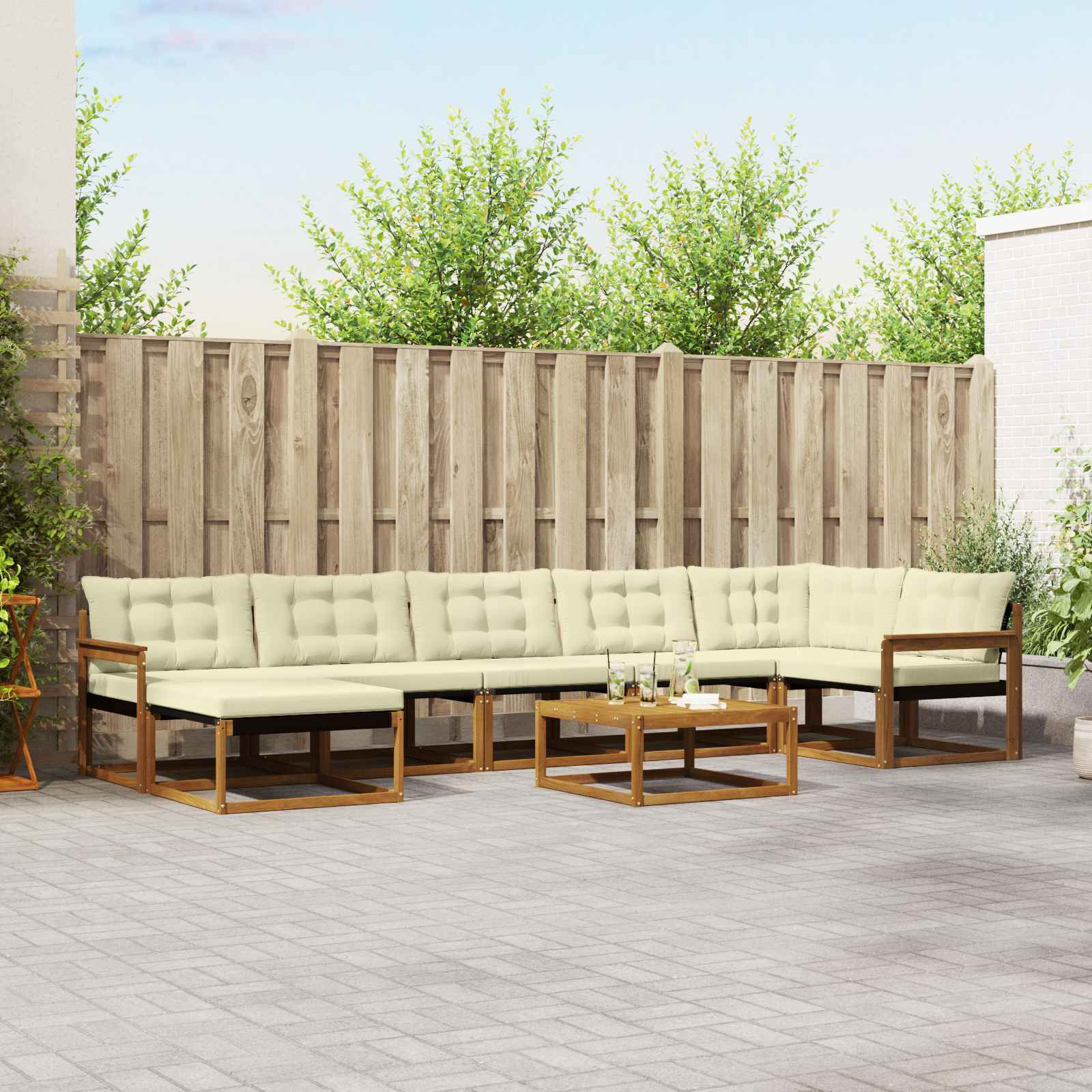 vidaXL Outdoor-Sofagarnitur 22 pcs Natur und Creme Massivholz Akazie