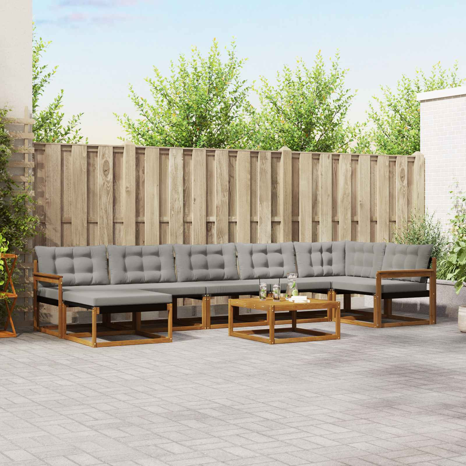 vidaXL Outdoor-Sofagarnitur mit Kissen 8 pcs Natürlich und Hellgrau