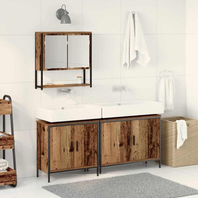 vidaXL Badezimmermöbel-Set mit Regal mit Tür 3 pcs Braun Holzwerkstoff