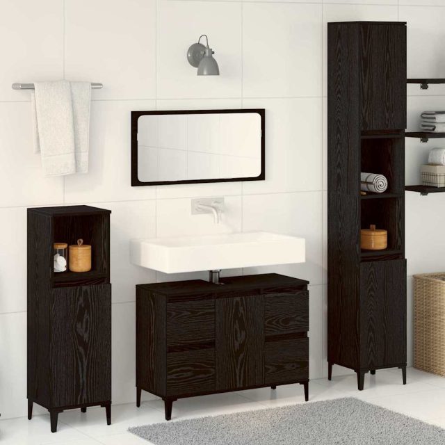 vidaXL Badezimmermöbel-Set Wandmontiert 3 pcs Schwarz Eichen-Optik