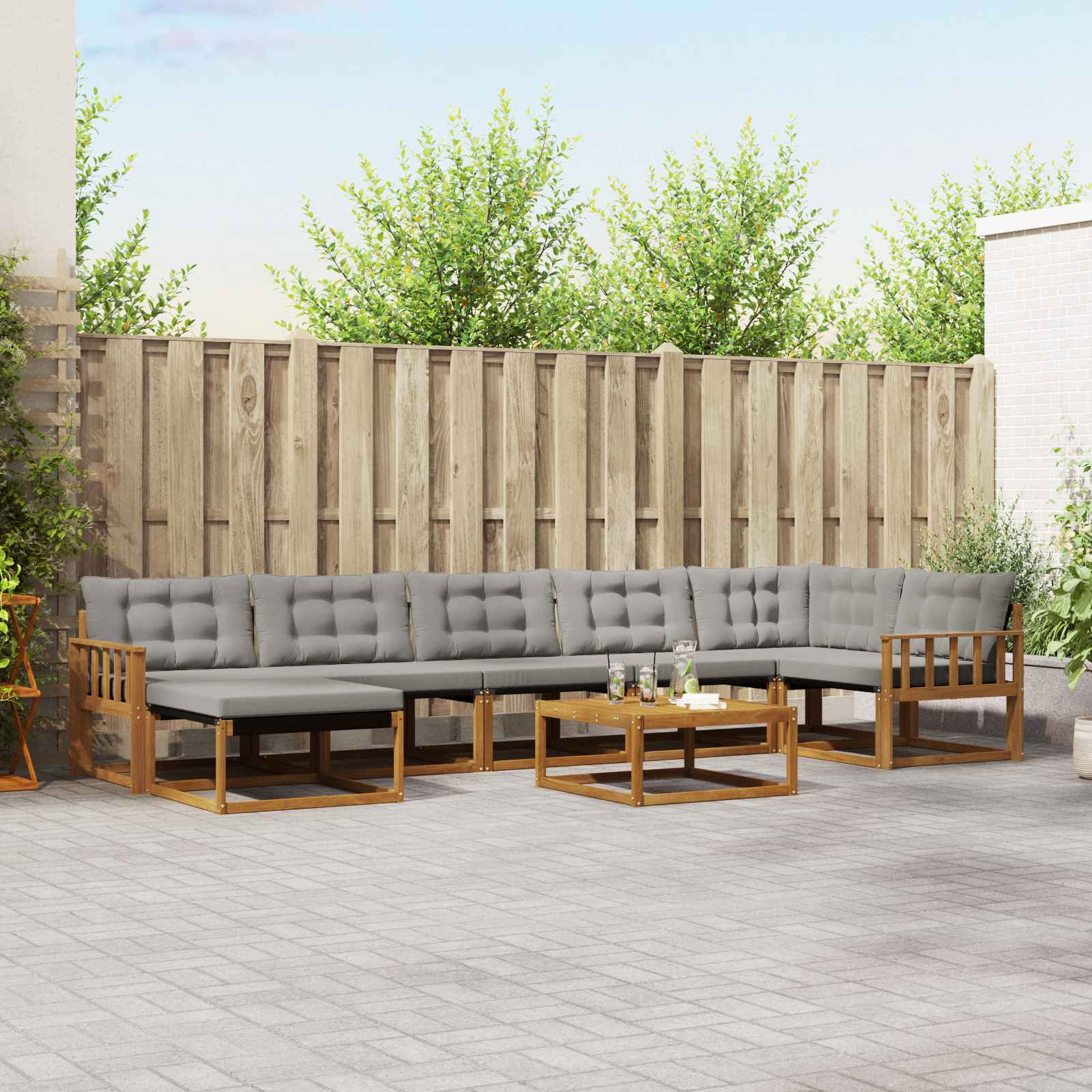 vidaXL Outdoor-Sofagarnitur mit Kissen 8 pcs Natürlich und Hellgrau