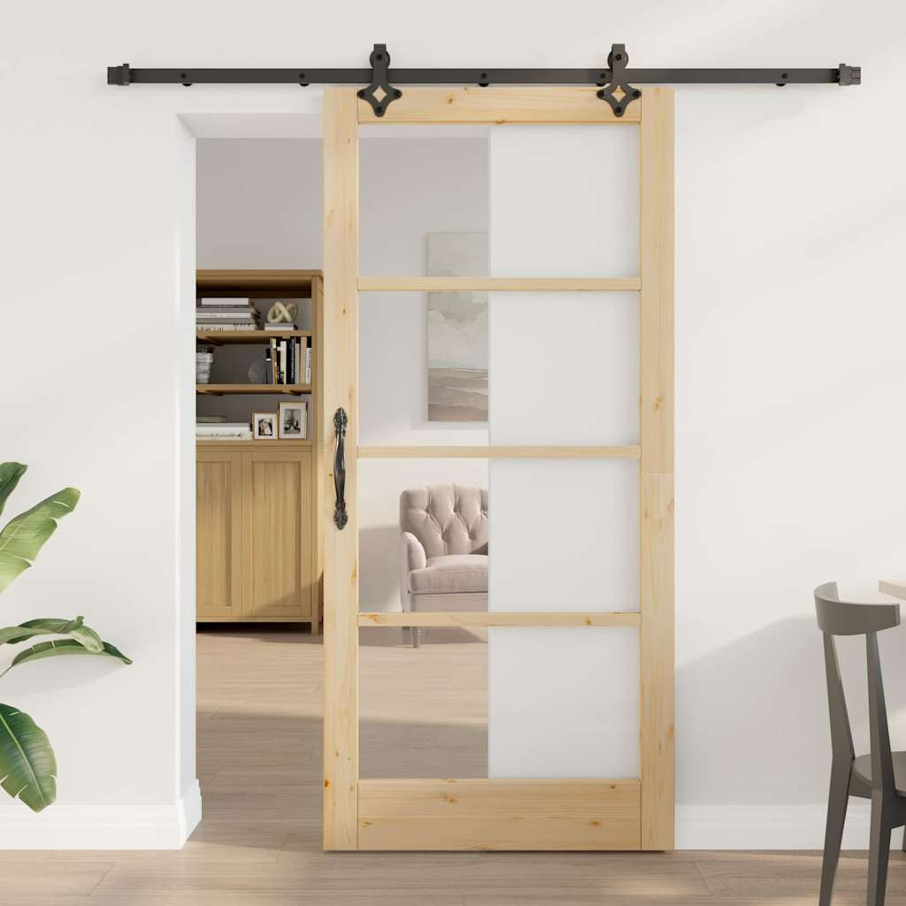vidaXL Schiebetür ORKDAL Natürlich und Schwarz 93 x 202 cm